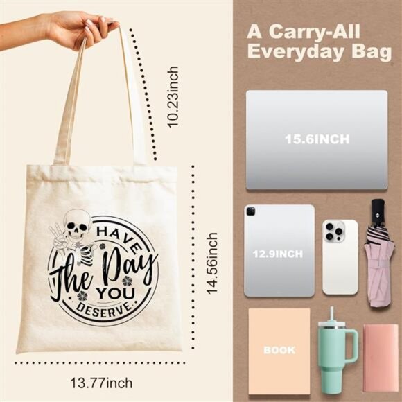 Tote Bag for Women with Pocket & Snaps, Cute Canvas Totes Bag - Picture 5 of 6